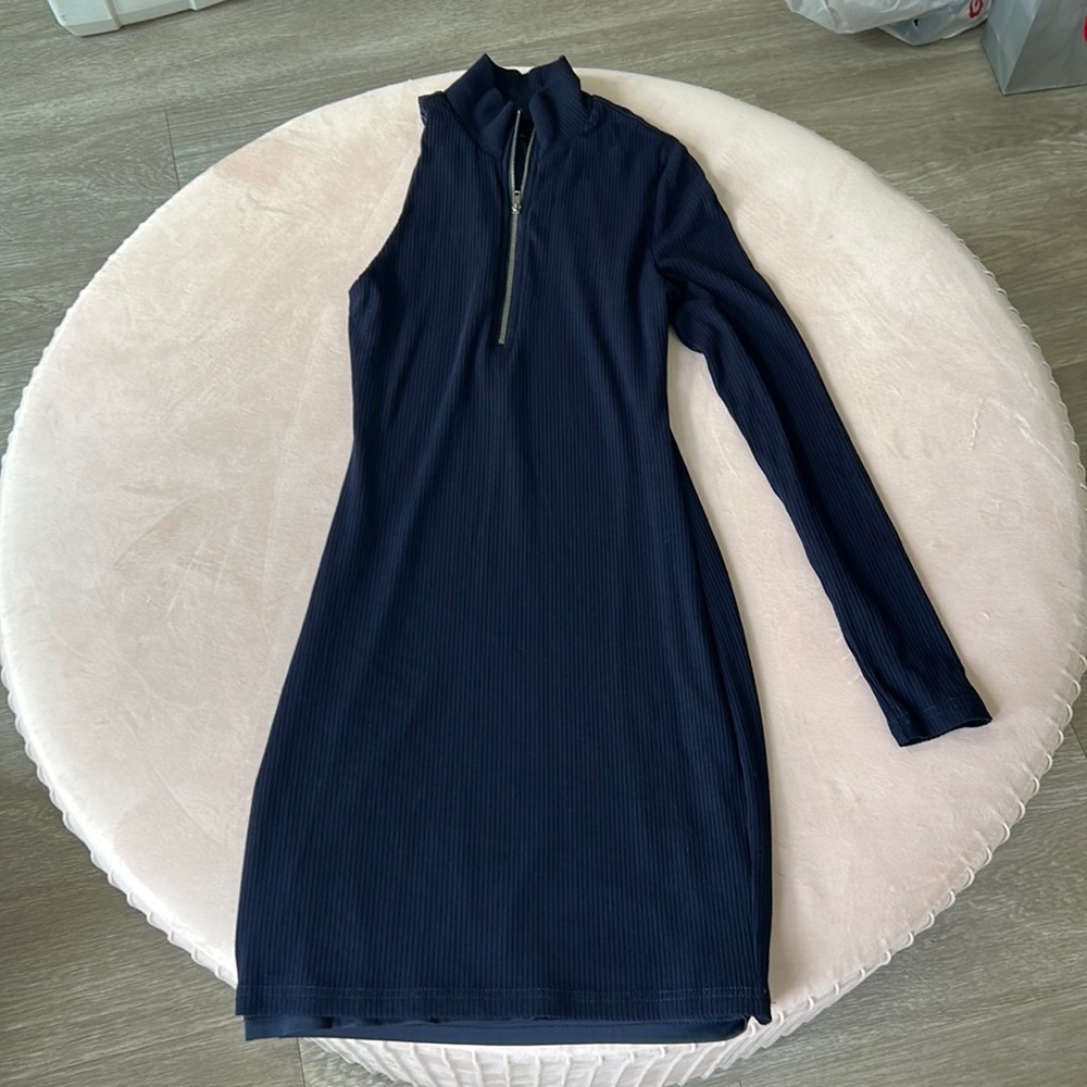 HOURS h:ours Revolve Blue One Shoulder Ribbed Dress Size Small
